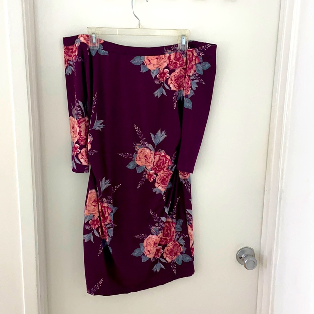 Strapless floral burgundy/maroon mini dress